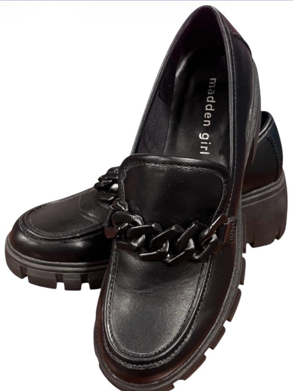Madden Girl Women’s 7 Black Chunky Platform Chain Lug Sole Loafers